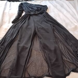 Fashion Nova Woman's Black One Sleeve Belted Mesh Jumpsuit,  Size M